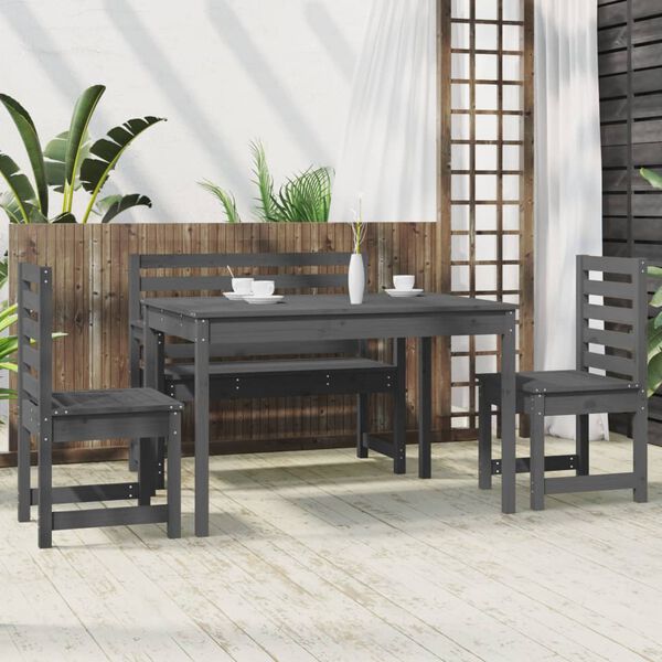 vidaXL 4 Piece Garden Dining Set Grey Solid Wood Pine