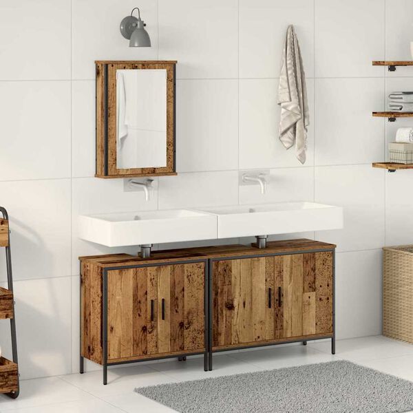vidaXL Bathroom Vanity Units with Shelf 3 pcs Brown Engineered wood