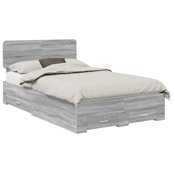 vidaXL Bed Frame with Drawer Grey Sonoma 120 x 190 cm Engineered Wood