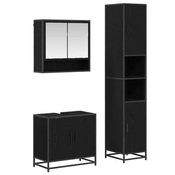 vidaXL Bathroom Furniture Set 3 pcs Black Oak Engineered Wood