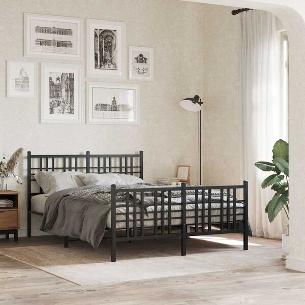 vidaXL Metal Bed Frame without Mattress with Footboard Black 120x200cm