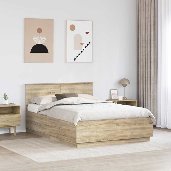 vidaXL Bed Frame Sonoma Oak 150 x 200 cm Engineered Wood