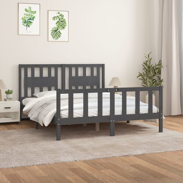 vidaXL Bed Frame without Mattress Grey Solid Wood Pine 160x200 cm
