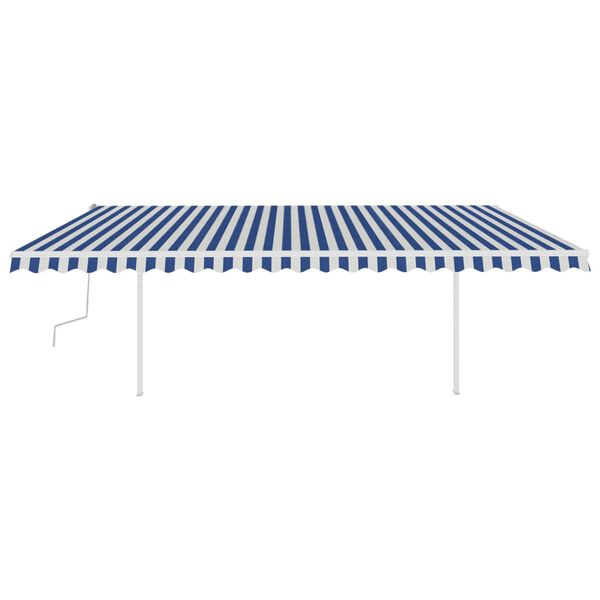 vidaXL Manual Retractable Awning with Posts 5x3 m Blue and White