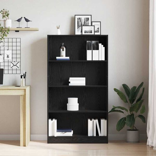 vidaXL 4-Tier Bookcase Black Oak 80x24x143 cm Engineered Wood