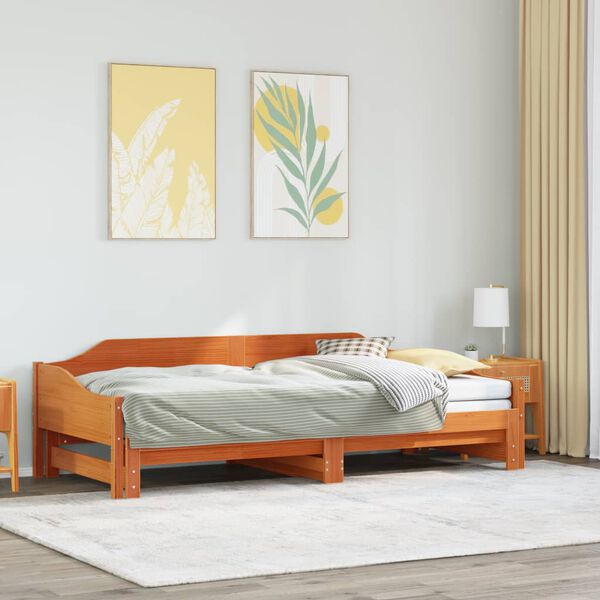 vidaXL Daybed with Trundle without Mattress Wax Brown 90x190 cm Single Solid Wood