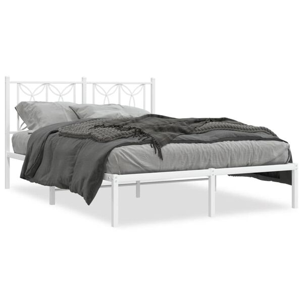 vidaXL Metal Bed Frame without Mattress with Headboard White 135x190cm