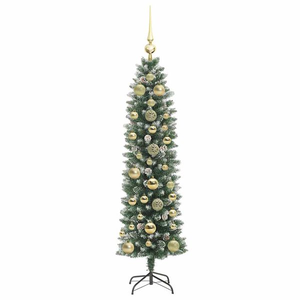 vidaXL Artificial Slim Christmas Tree Green and white 150 cm