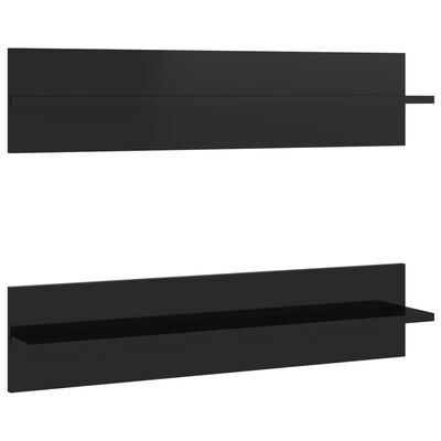 vidaXL Wall Shelf 2 pcs High Gloss Black 80x11.5x18 cm Engineered Wood