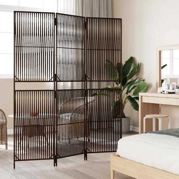 vidaXL Room Divider 3 Panels Brown Poly Rattan