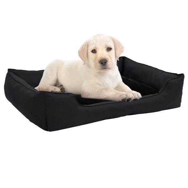 vidaXL Dog Bed Black 65x50x20 cm Linen Look Fleece