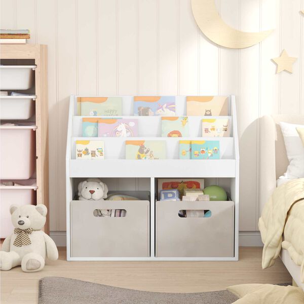 vidaXL Kids Bookshelf High Gloss White 72.5 x 29.5 x 69 cm