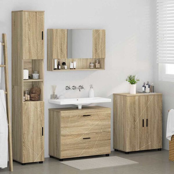 vidaXL Bathroom Furniture Set with Drawer with Shelf 4 pcs Sonoma Oak