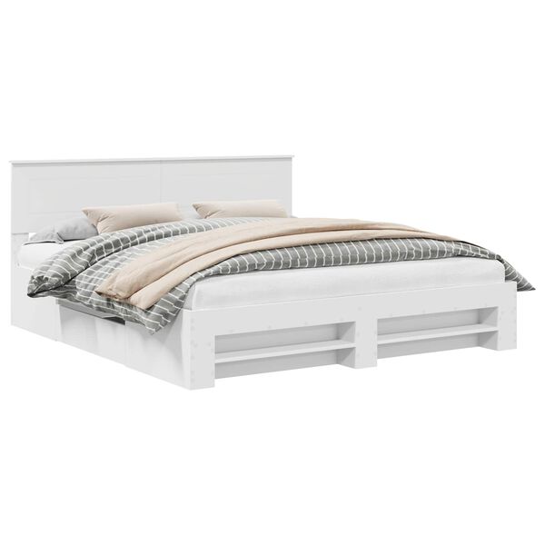 vidaXL Bed Frame with Headboard White 200 x 200 cm Engineered Wood