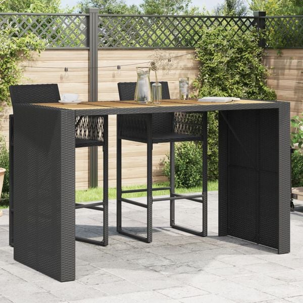 vidaXL Garden Bar Table with Acacia Wood Top Black 185x80x110 cm Poly Rattan