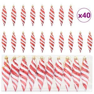 vidaXL Christmas Spiral Shape Ball 40 pcs Red 3 x 11 cm Plastic