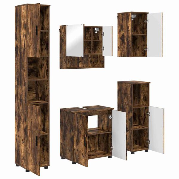 vidaXL Bathroom Furniture Set 5 pcs Smoked Oak Engineered wood & Metal