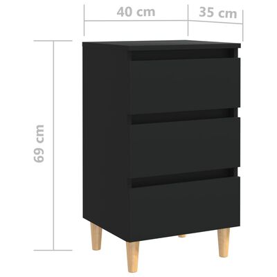 vidaXL Bed Cabinets with Solid Wood Legs 2 pcs Black 40x35x69 cm