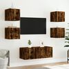 vidaXL TV Wall Cabinets with LED Lights 2 pcs Smoked Oak 30.5x35x30 cm