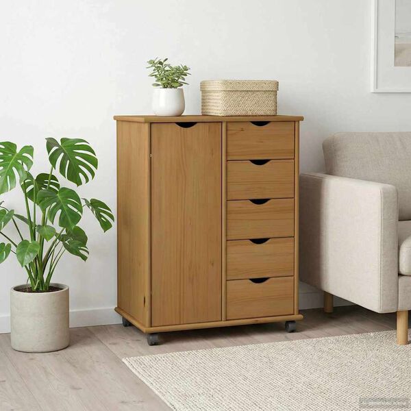 vidaXL Rolling Cabinet Honey Brown 63.5 x 39 x 79 cm Solid Pine Wood