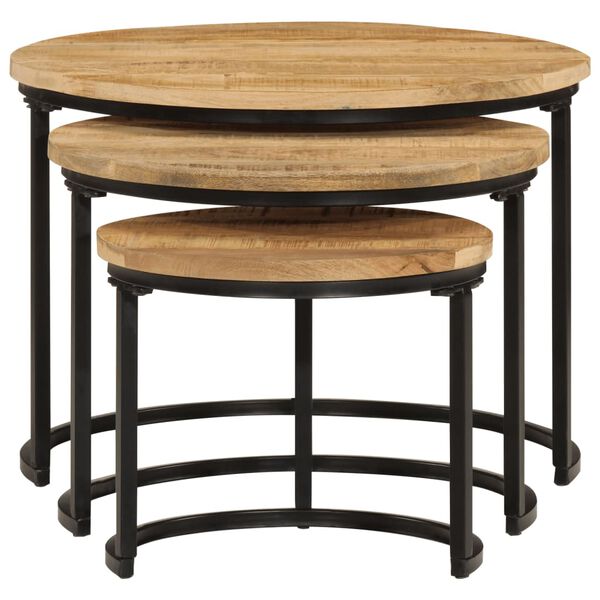vidaXL Nesting Tables 3 pcs Solid Rough Wood Mango