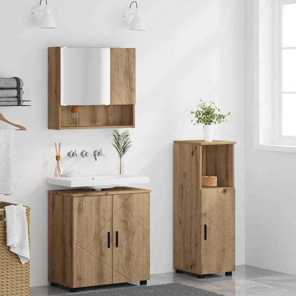 vidaXL Bathroom Furniture Set Wall-mounted with Door 3 pcs Artisan Oak