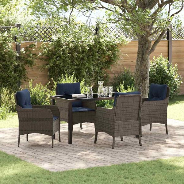 vidaXL Garden Dining Set with Cushion 5 pcs Grey Poly Rattan