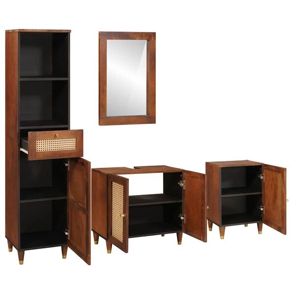 vidaXL Bathroom Cabinet 4 pcs Brown and Black Solid Mango Wood