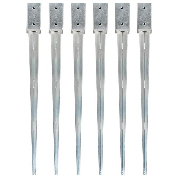 vidaXL Ground Spikes 6 pcs Silver 7x7x90 cm Galvanised Steel