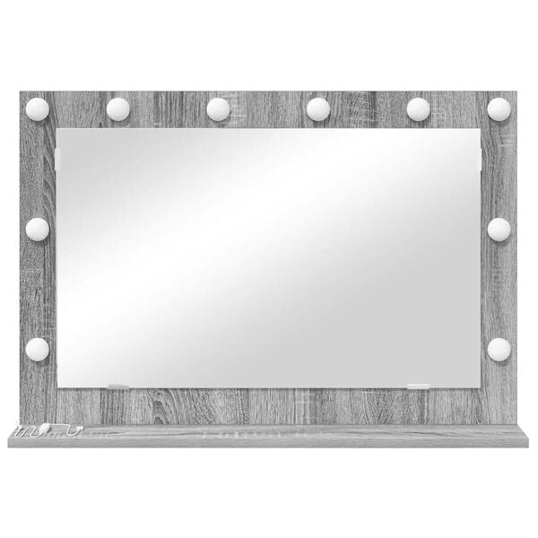 vidaXL Vanity Mirror with LED Strip Lights Grey Sonoma 80 x 55 x 18 cm
