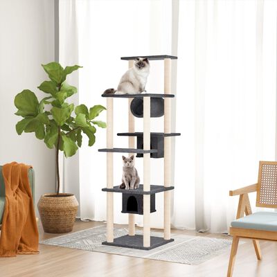 vidaXL Cat Tree with Sisal Scratching Posts Dark Grey 169 cm