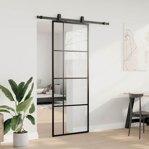 vidaXL Sliding Door with Hardware Set Black 76x205 cm ESG Glass