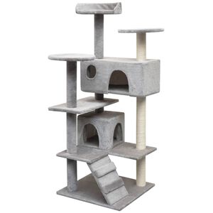 vidaXL Cat Tree | Grey | Wooden frame, sisal rope, plush fabric | Medium