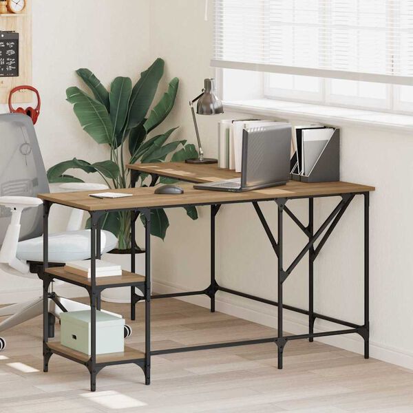 vidaXL Desk Artisan Oak 139 x 139 x 75 cm Engineered Wood