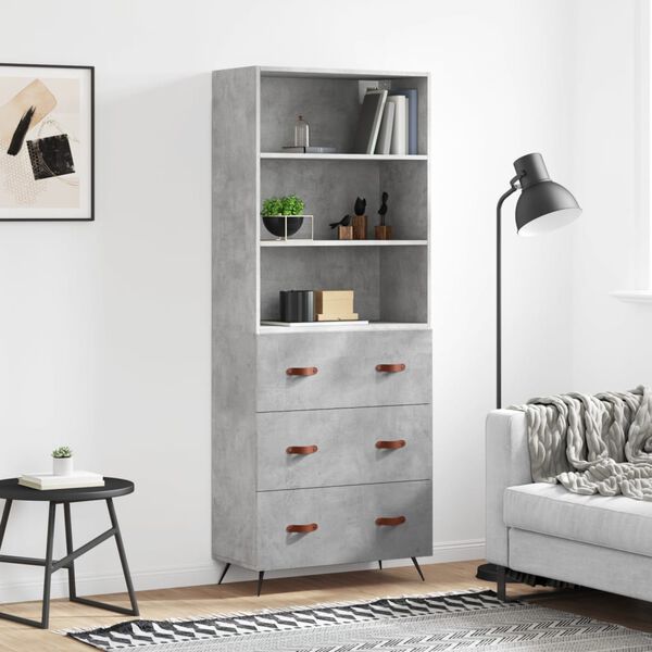 vidaXL Highboard Concrete Grey 69.5x34x180 cm Engineered Wood