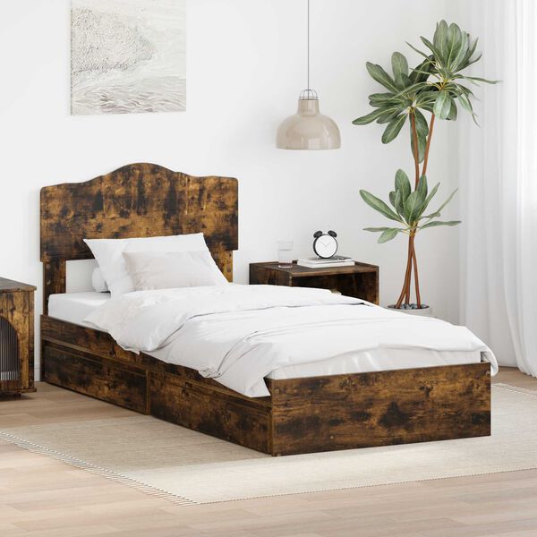 vidaXL Storage Bed with Drawer Smoked Oak 70 x 190 cm Engineered Wood