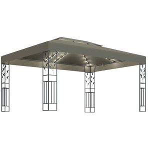 vidaXL Gazebo with Double Roof&LED String Lights 3x4 m Taupe