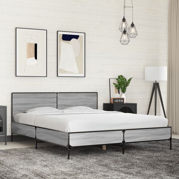 vidaXL Bed Frame without Mattress Grey Sonoma 150x200 cm King Size
