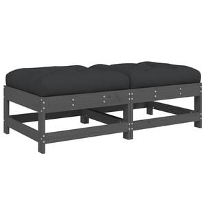 vidaXL Garden Footstools with Cushions 2pcs Grey Solid Wood Pine