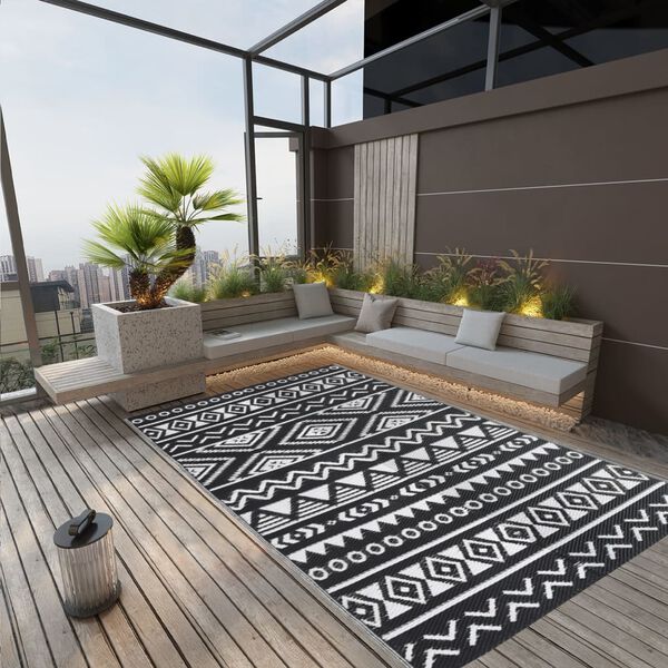 vidaXL Outdoor Rug ARAKIL Black 190x290 cm PP