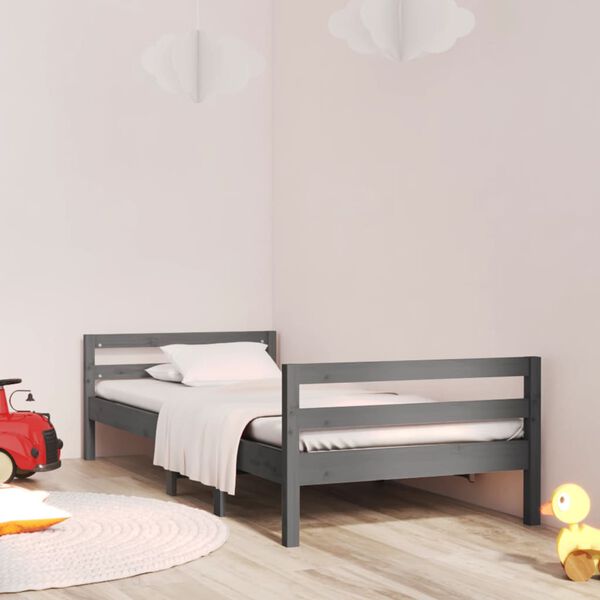 vidaXL Bed Frame without Mattress Grey 75x190 cm Small Single Solid Wood Pine