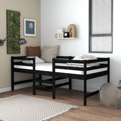 vidaXL Mid-high Bed Black Solid Pinewood 90x200 cm