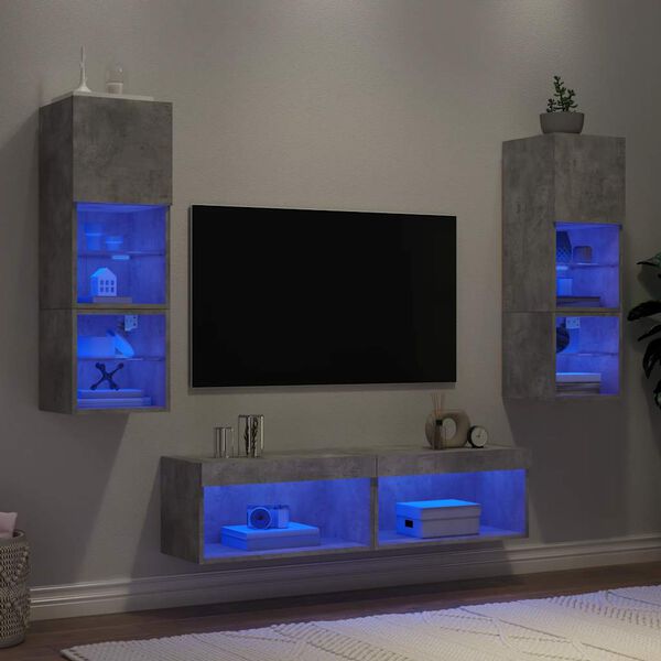 vidaXL 6 Piece TV Wall Units with LED Concrete Grey Engineered Wood