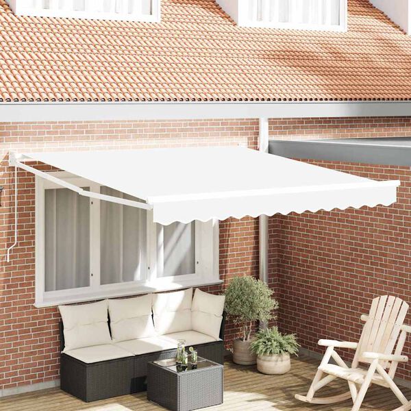 vidaXL Awning Retractable Manual White 3 x 2.5 m Polyester and metal