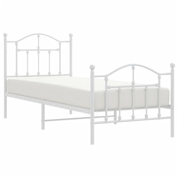 vidaXL Metal Bed Frame without Mattress with Footboard White 90x200cm