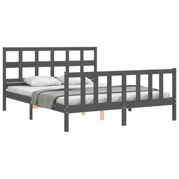 vidaXL Bed Frame without Mattress Grey King Size Solid Wood Pine