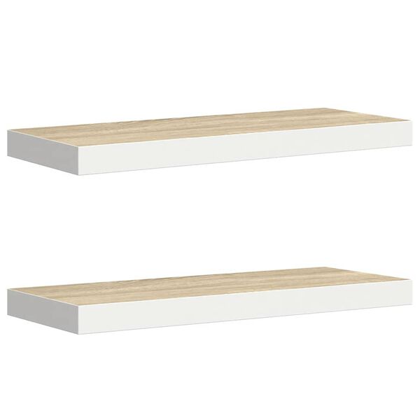 vidaXL Floating Wall Shelves 2 pcs Oak and White 60x23.5x3.8 cm MDF
