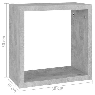 vidaXL Wall Cube Shelves 2 pcs Concrete Grey 30x15x30 cm