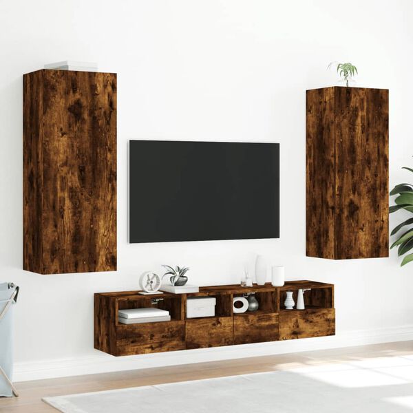 vidaXL TV Wall Cabinet Smoked Oak 40.5x30x102 cm Engineered Wood