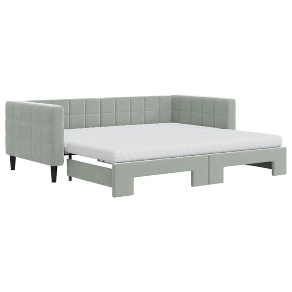 vidaXL Daybed with Trundle and Mattresses Light Grey 90x190 cm Velvet
